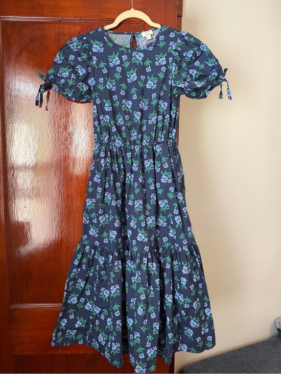 J. Crew Dresses & Skirts - J.Crew Navy Floral Puff Sleeve Tiered Midi Dress Size 0